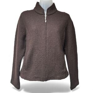 Vintage Herman Geist Womens Brown Cardigan Sweater Size Petite Small Wool Zip